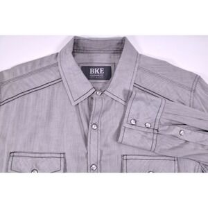 BKE Standard Fit‎ Men's  Western Shirt Size Large Gray Snap Front